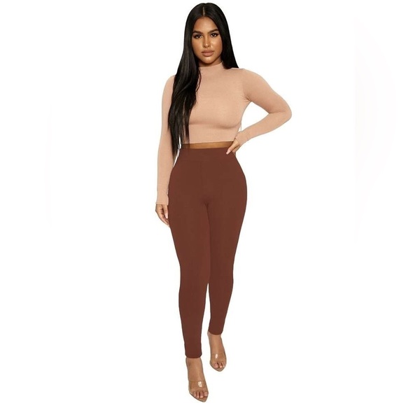 NWOT NAKED WARDROBE the nw mock neck long sleeve crop top Tan - Picture 3 of 9